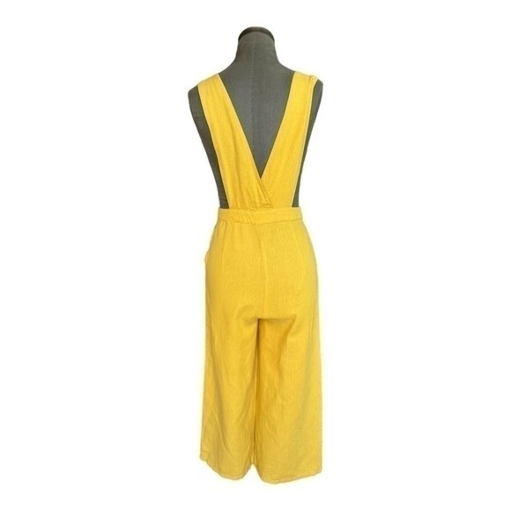 ZARA Gold Ruffled Jumpsuit XS/S Sleeveless Cropped Linen Cotton Zip Side VG - Picture 9 of 13